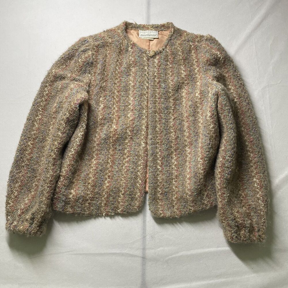 Vintage Donnkenny Boucle Cropped Jacket Striped Tan Size 16